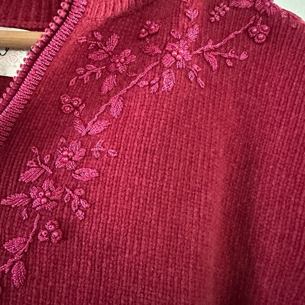 Vintage Raspberry Pink Women's Embroidered Quarter Zip Sweater - Picture 6 of 11
